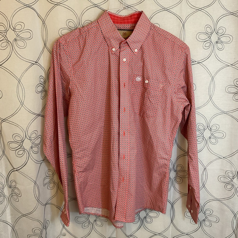 Wrangler Shirt Mens XL‎ Red With Blue/white Diamond Geometric Buttons Western